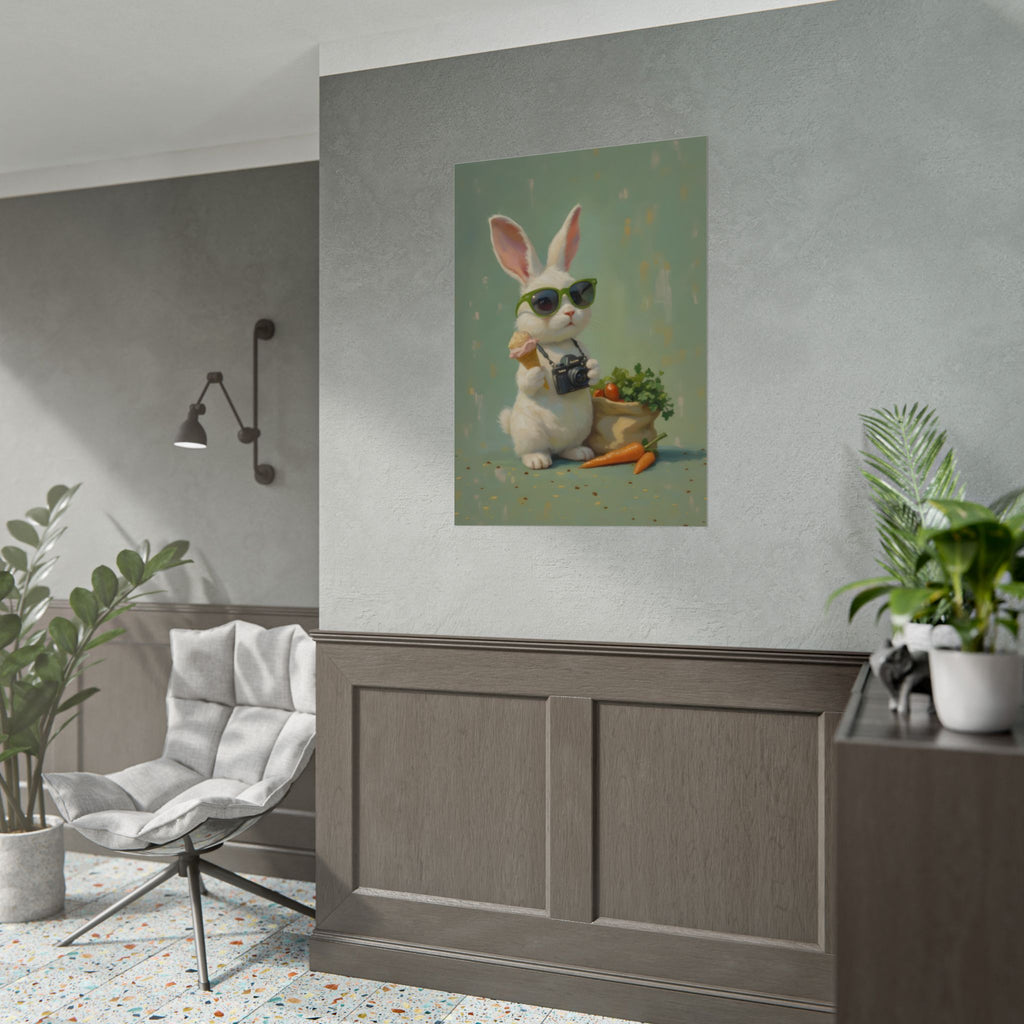 Green Bunny Rolled Poster — Cool Bunny with Camera Art Print