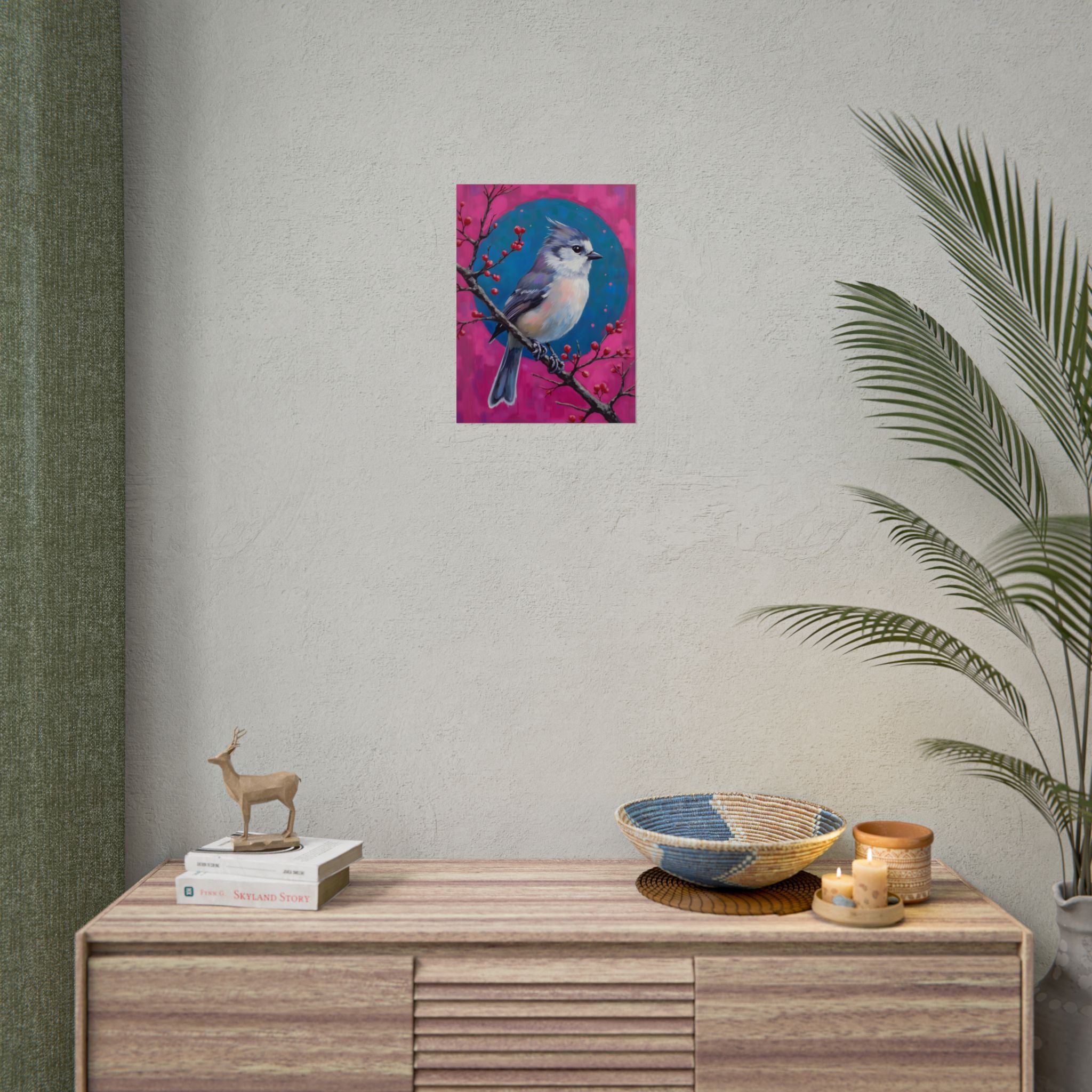 Blue jay on a holly branch Wall Art - Poster