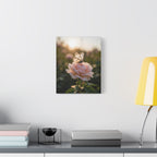 Butterfly on Pink Rose Wall Art - Stretched Canvas