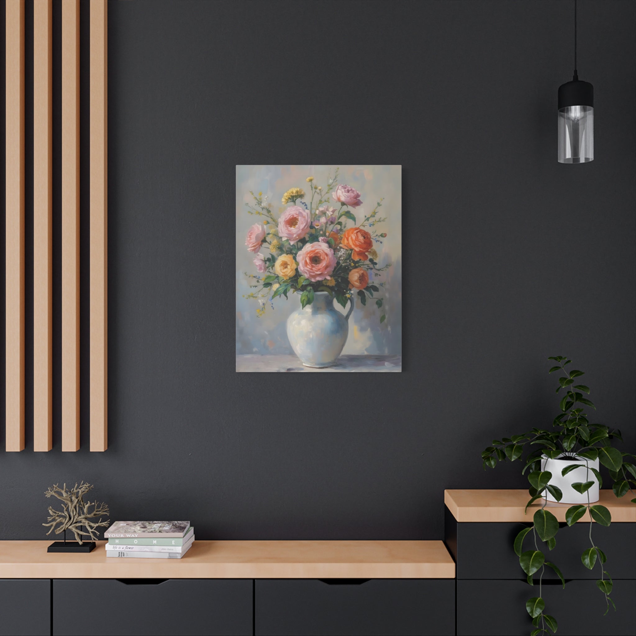 Colourful Roses in Jug Wall Art - Stretched Canvas