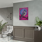 Colorful Songbird Poster — Blue Jay Art Print on Vibrant Pink Background