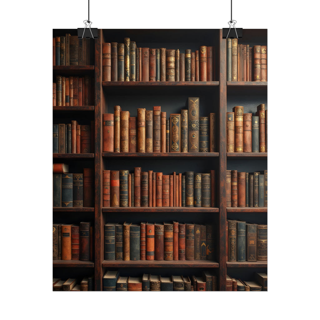 Vintage Library Bookshelf Rolled Poster - Antique Bookshop Wall Art