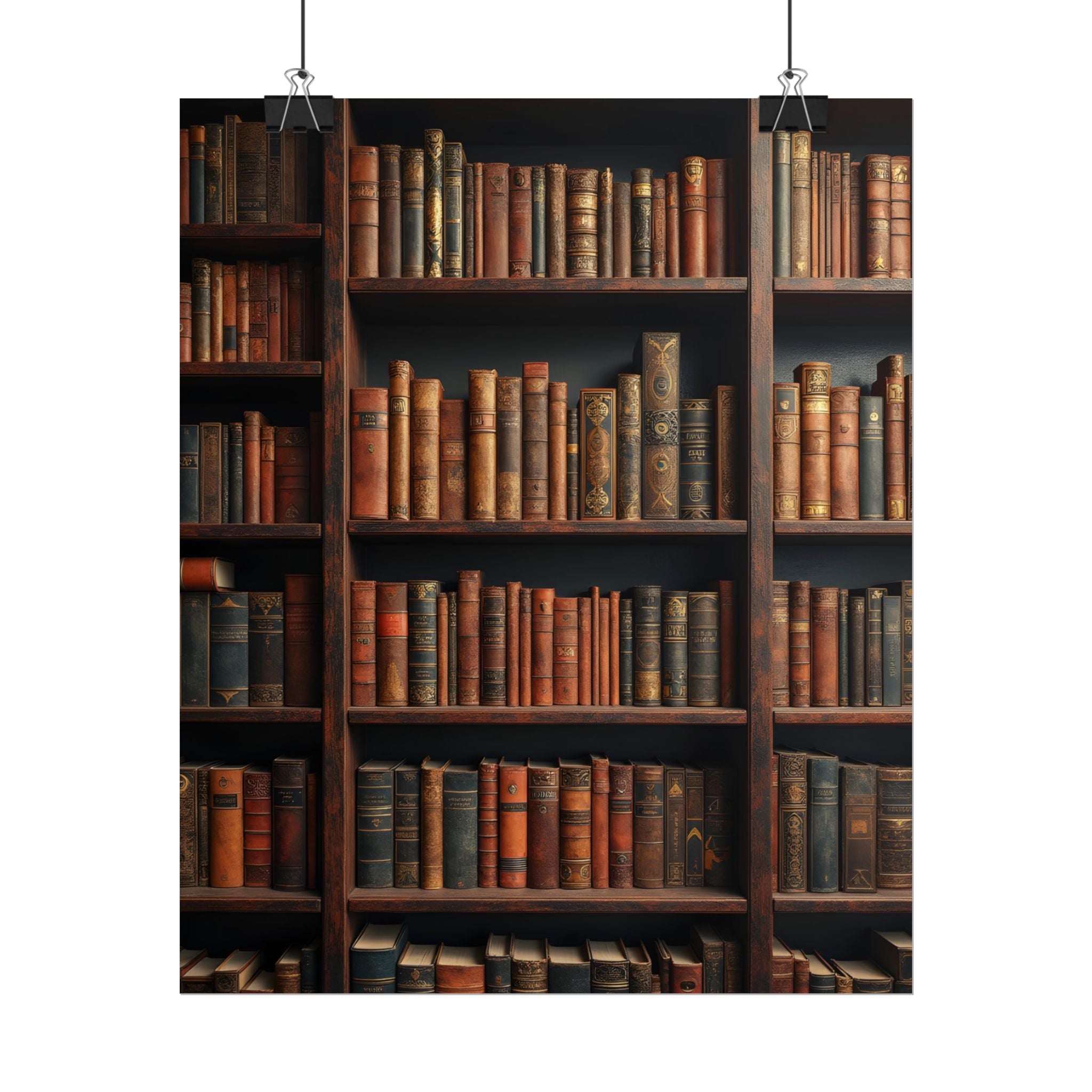 Vintage Library Bookshelf Rolled Poster - Antique Bookshop Wall Art