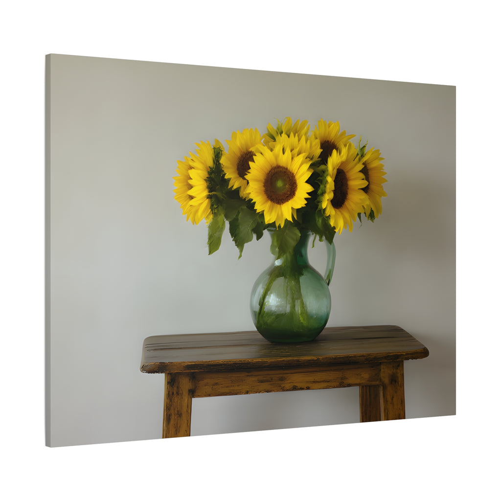 Sunflowers in Green Pitcher Wall Art - Stretched Canvas