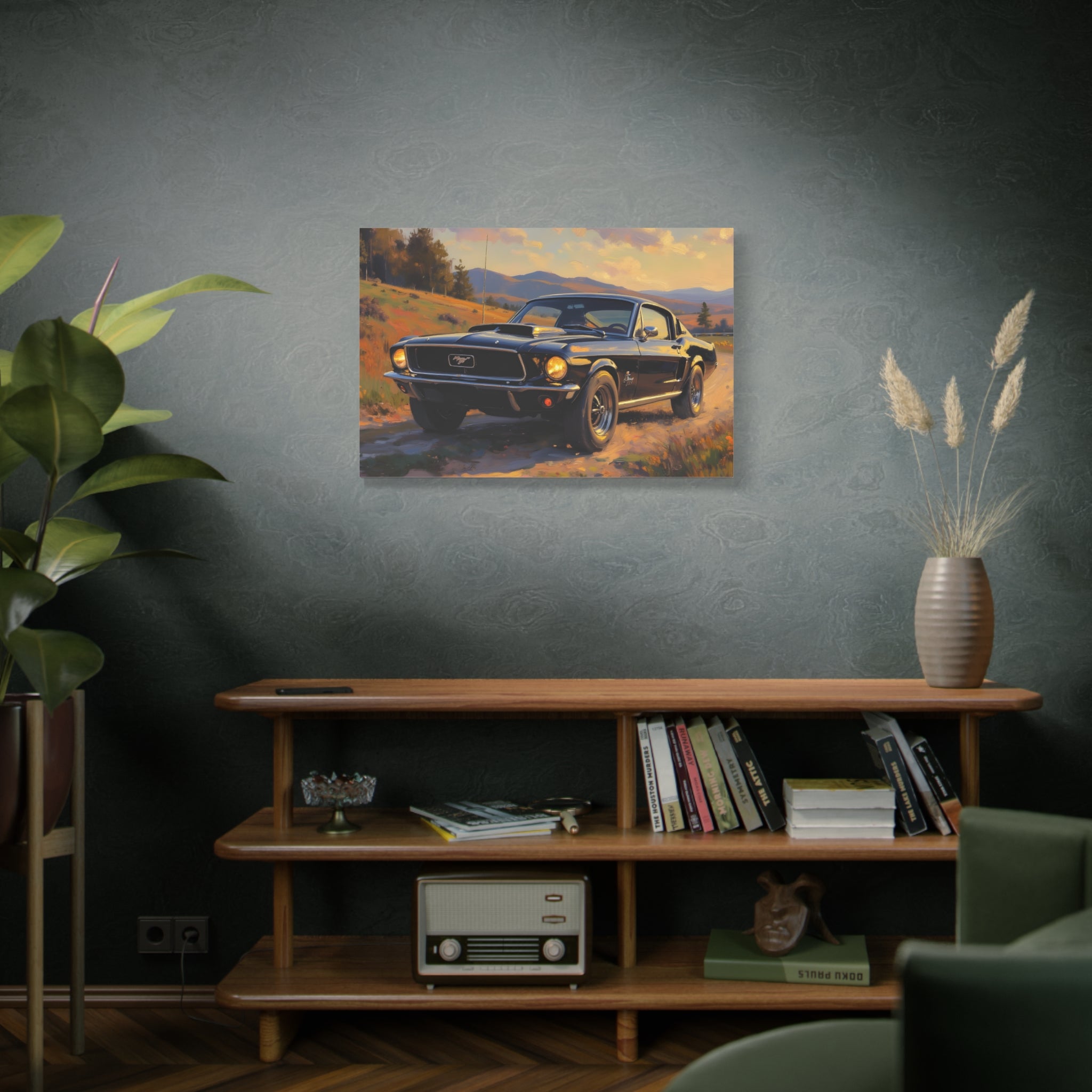 Vintage Mustang Sunset Wall Art - Classic Muscle Car - Stretched Canvas
