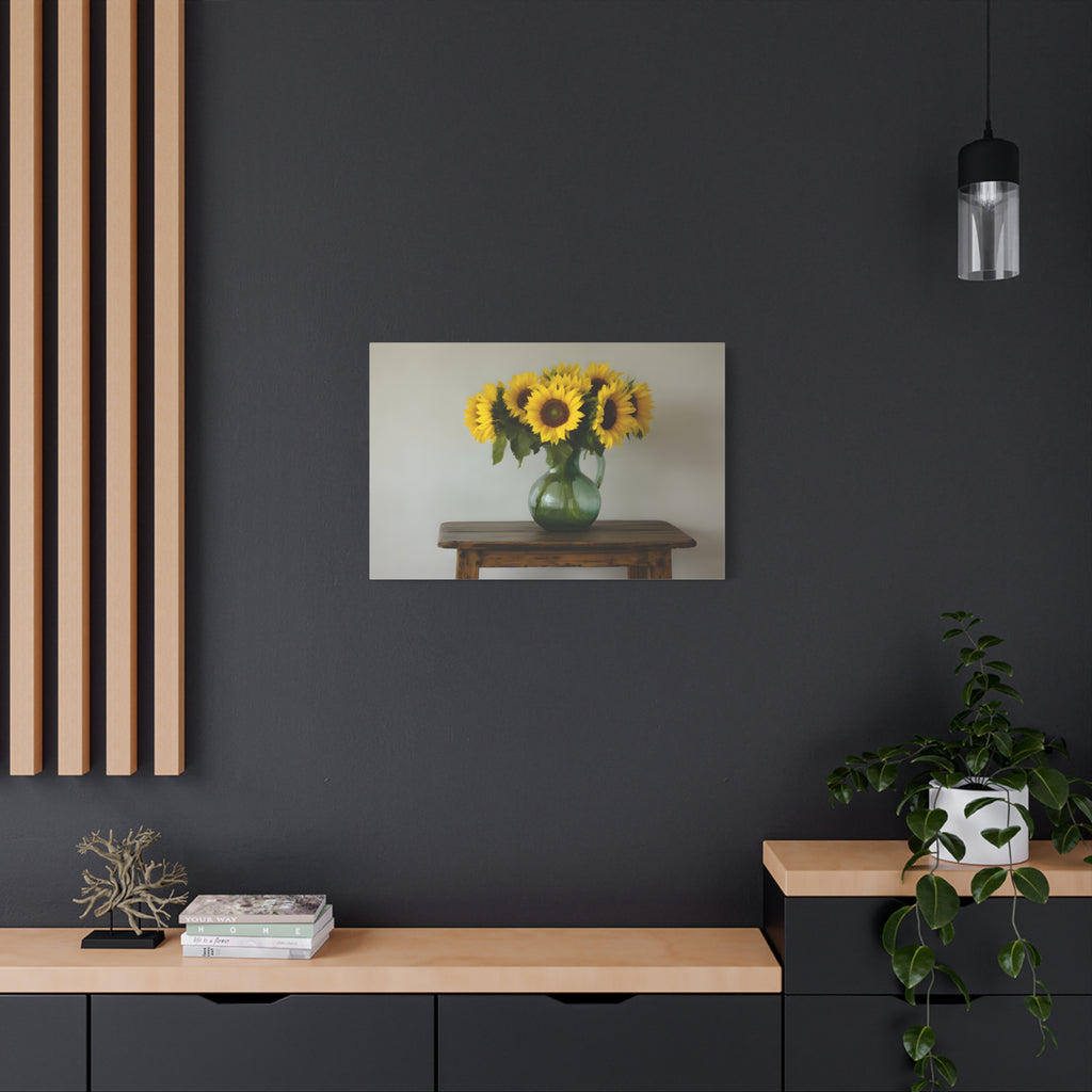 Sunflowers in Green Pitcher Wall Art - Stretched Canvas