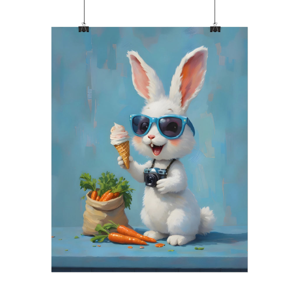 Blue Bunny Poster - Cute Sunglasses Rabbit Rolled Art Print