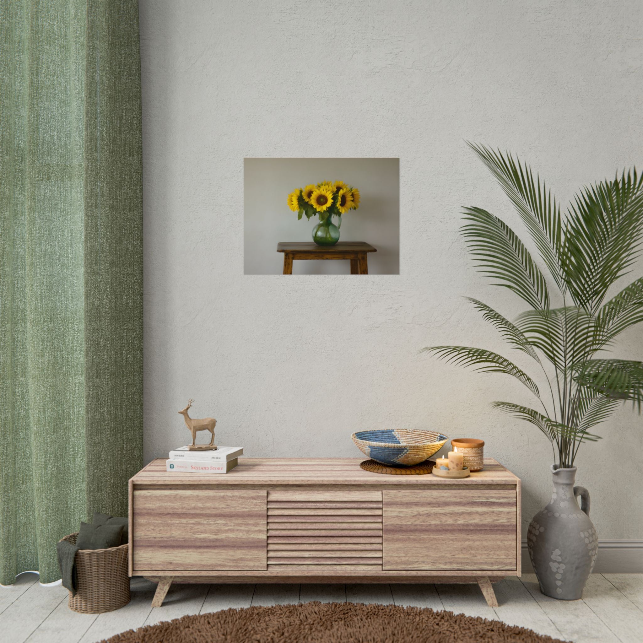 Sunflowers in Green Pitcher Wall Art - Poster