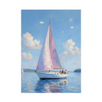 Sailing boat on calm water with pink accents - Poster
