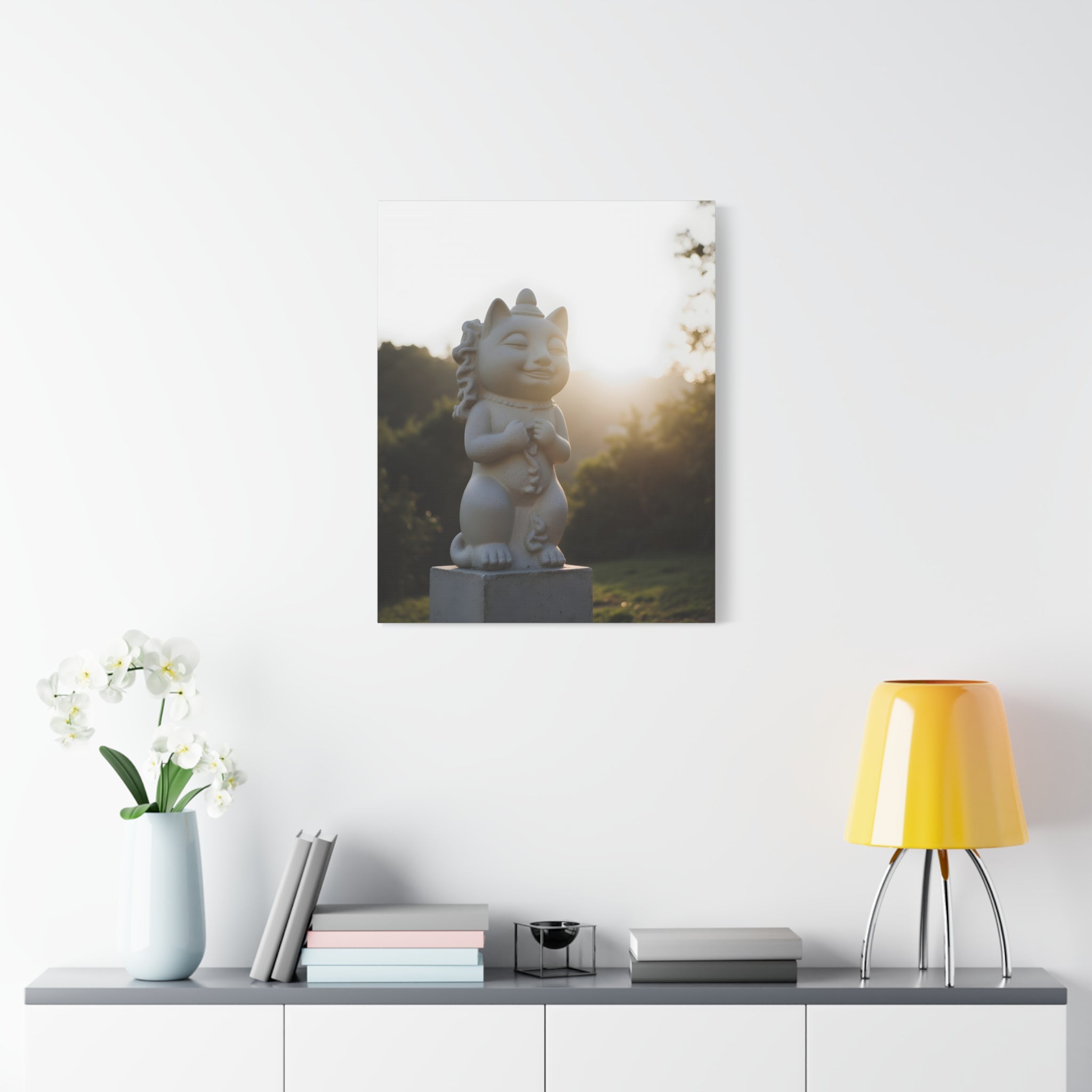 Sunlit Lucky Cat Wall Art - Stretched Canvas
