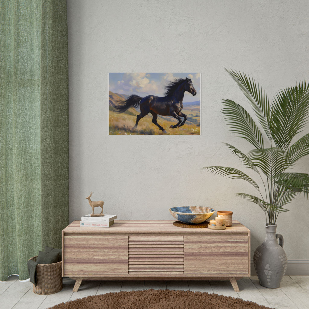 Running Black Stallion Wall Art - Horse Painting - Poster