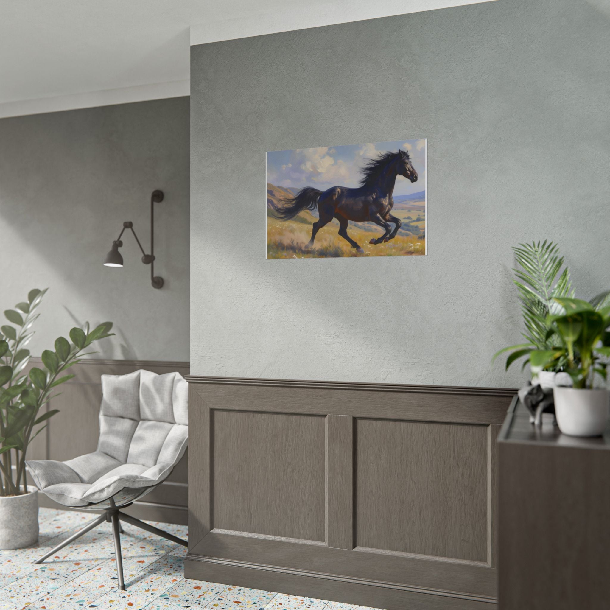 Running Black Stallion Wall Art - Horse Painting - Poster