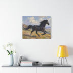 Running Black Stallion Wall Art - Horse Painting - Stretched Canvas