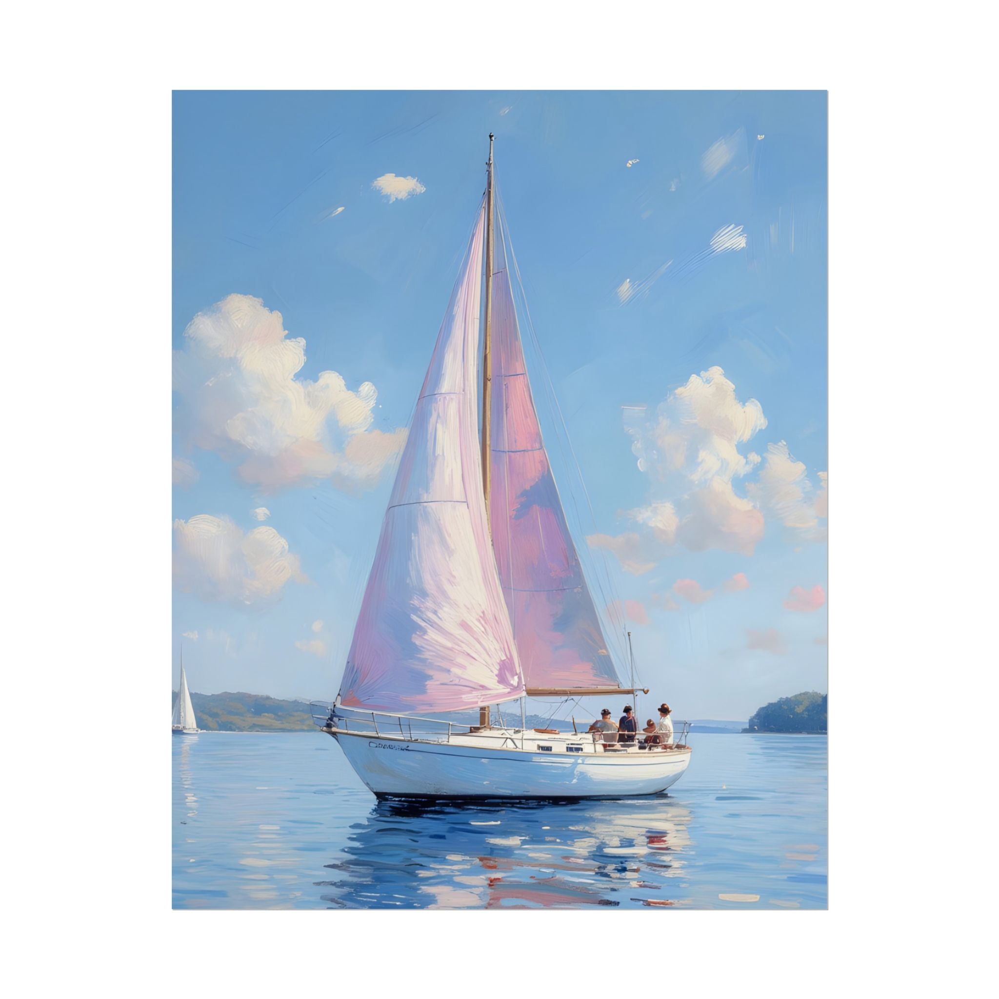 Sailing boat on calm water with pink accents - Poster