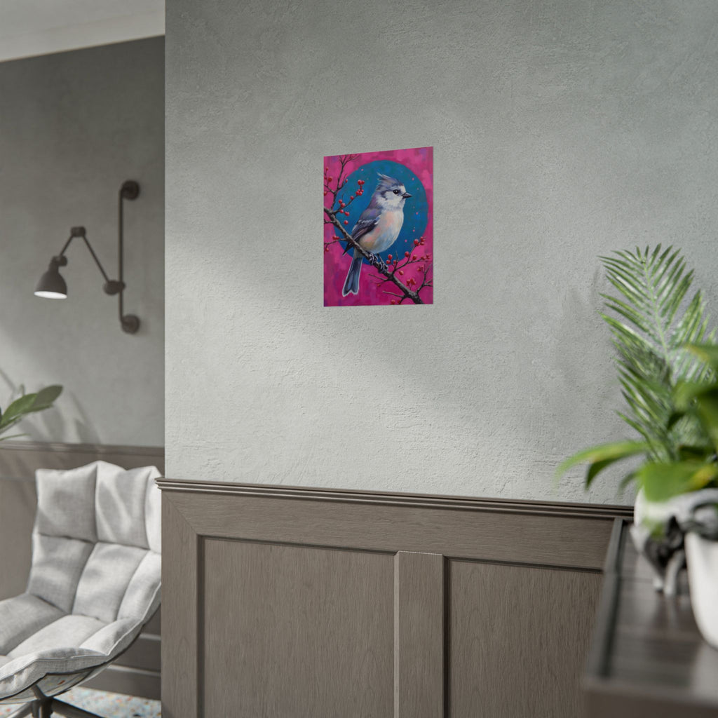 Blue jay on a holly branch Wall Art - Poster