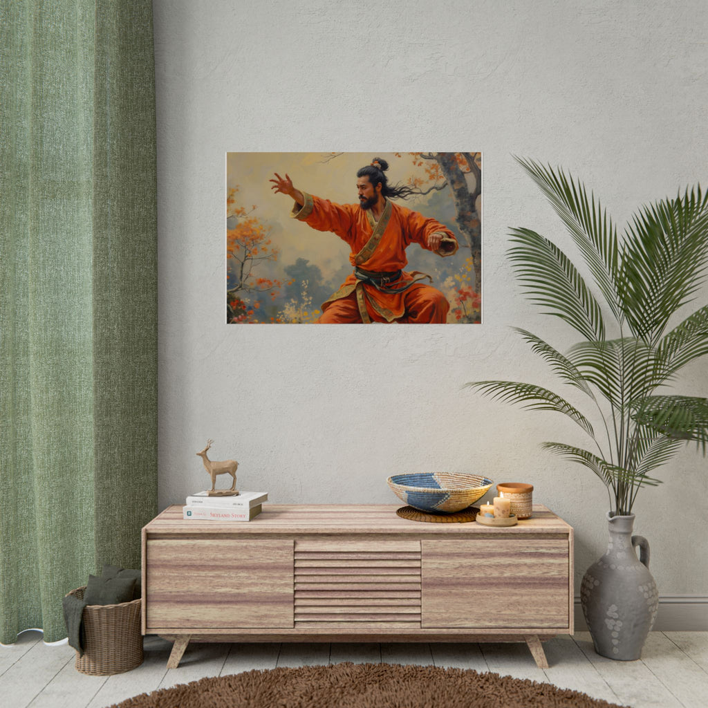 Martial Artist Art Poster - Warrior in Orange Traditional Kung Fu Wall Art