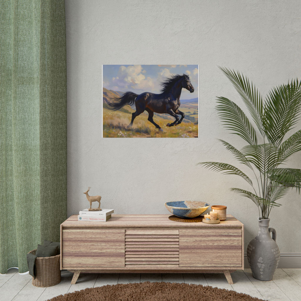 Running Black Stallion Wall Art - Horse Painting - Poster