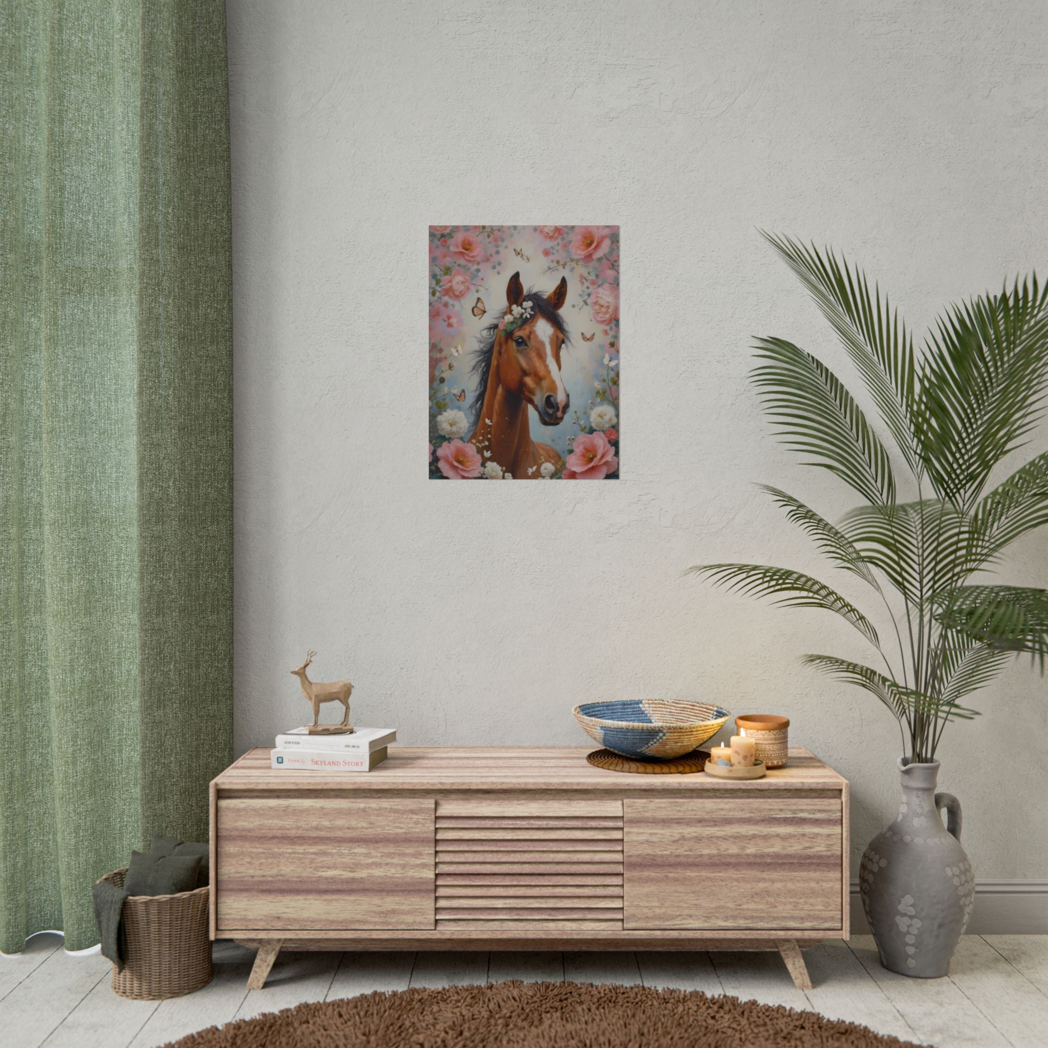 Horse Floral Poster - Vintage Foal Portrait Rolled Art Print