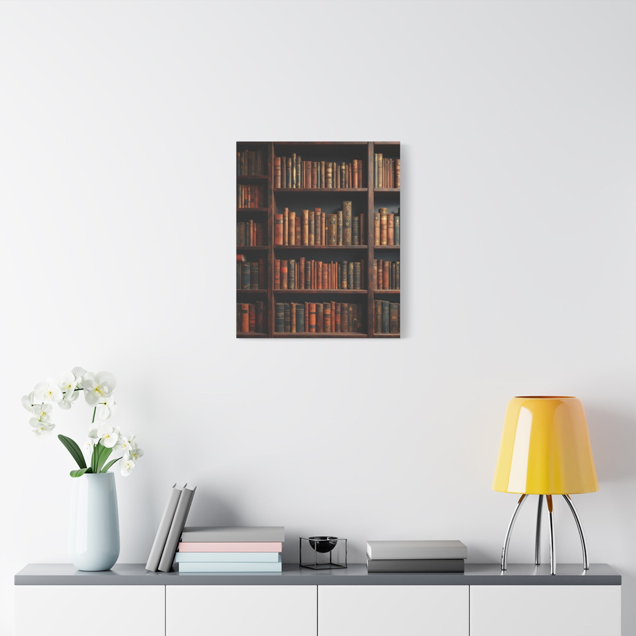 Vintage Library Books Canvas Print - Stacked Antique Bookshelf Wall Art