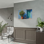 Cactus Courtyard Rolled Poster — Turquoise Door Desert Wall Art