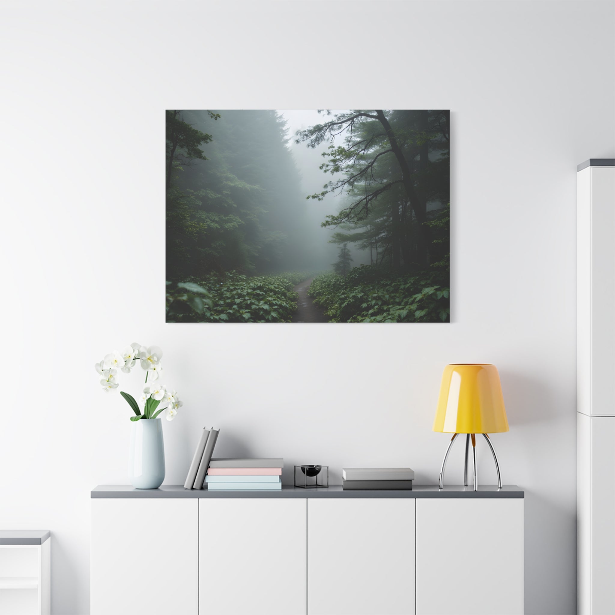 Misty Forest Path  Stretched Wall Art - Canvas Print