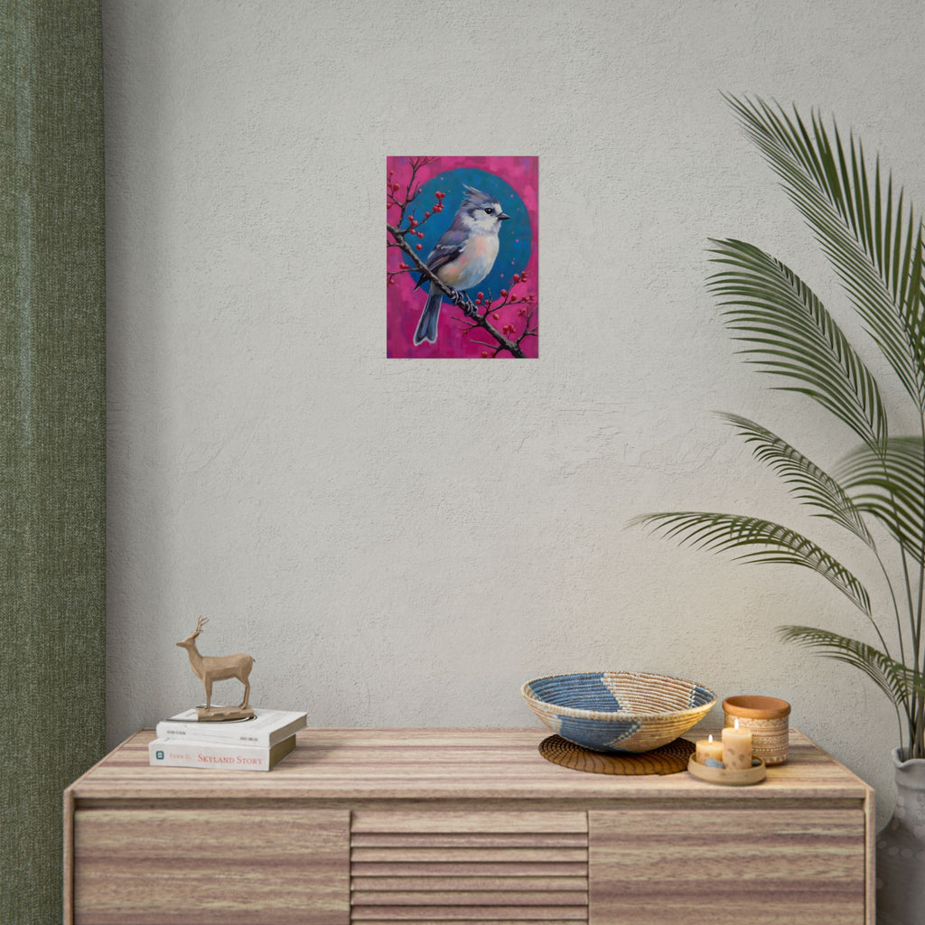 Blue jay on a holly branch Wall Art - Poster