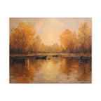 Autumn at the lake with rowboats Wall Art - Stretched Canvas