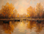 Autumn at the lake with rowboats - Digital Design (no physical product will be send)