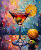 Colorful martini glass with lemon and olive - Digital Design (no physical product will be send)
