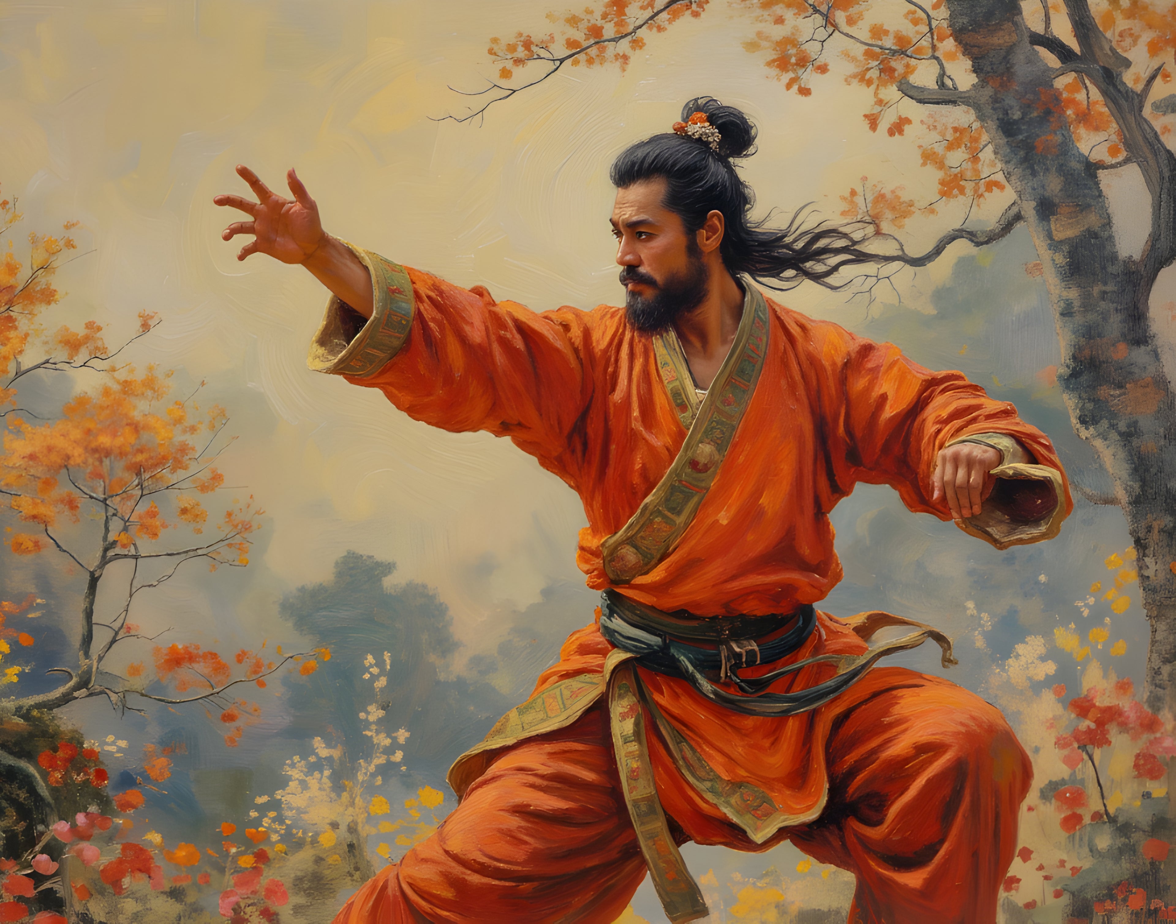 Kung Fu Warrior Printable Wall Art, Martial Arts Painting, Asian Warrior Decor, Zen Strength Art, Dynamic Action Print  - Digital Design (no physical product will be send)