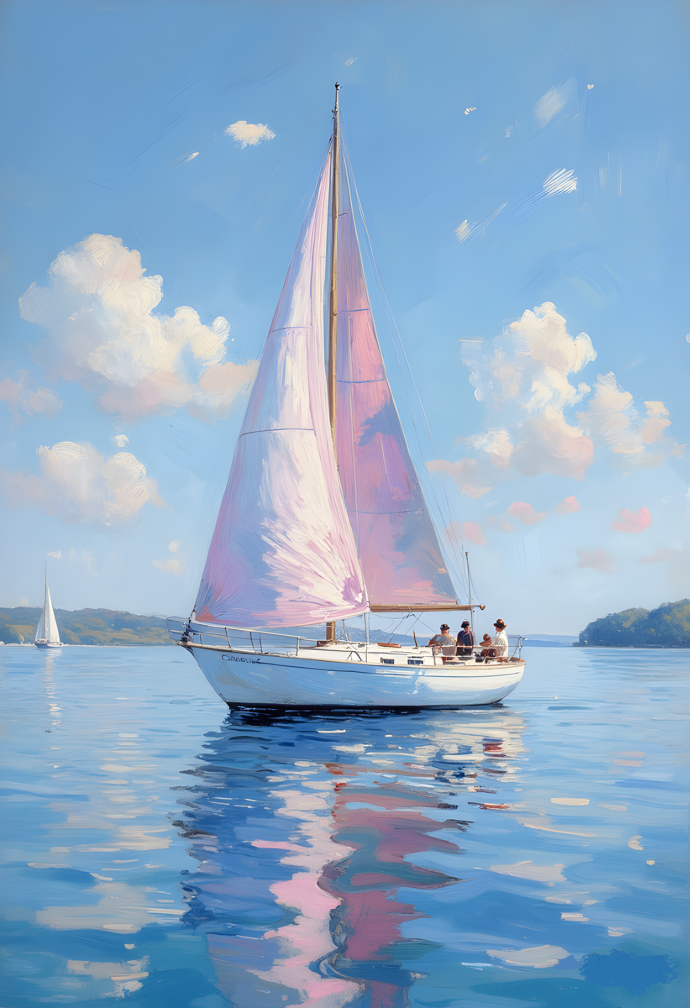 Sailing boat on calm water with pink accents - Digital Design (no physical product will be send)