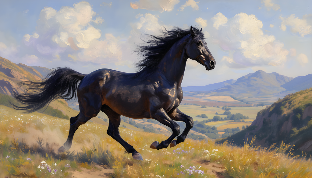 Running Black Stallion - Horse Painting - Digital Design (no physical product will be send)