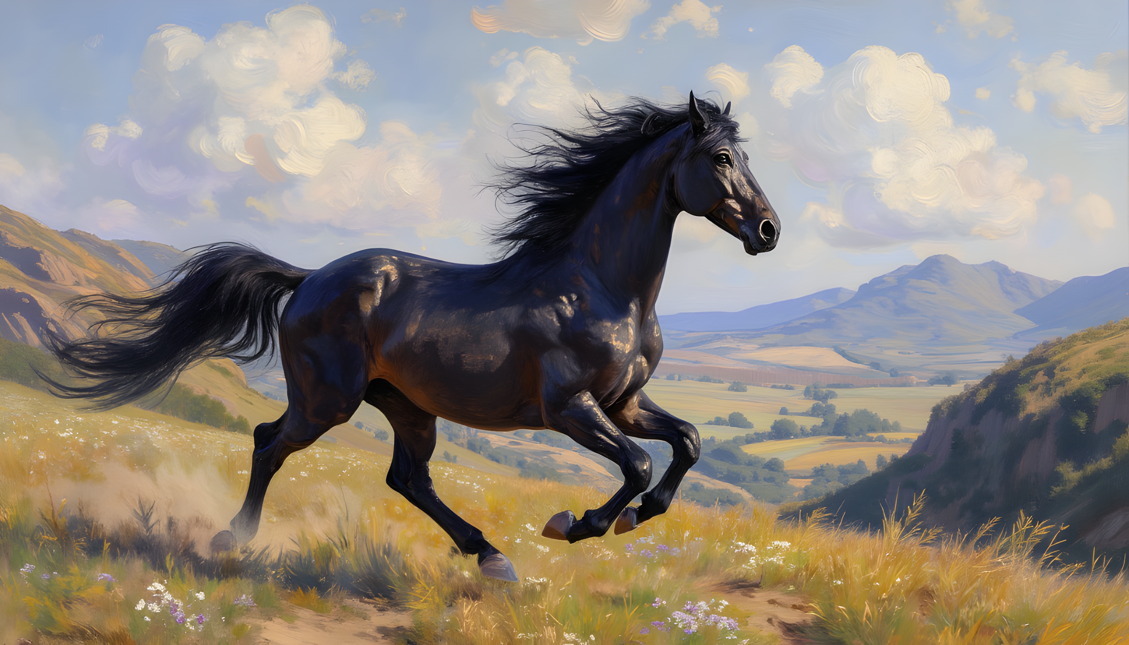 Running Black Stallion - Horse Painting - Digital Design (no physical product will be send)